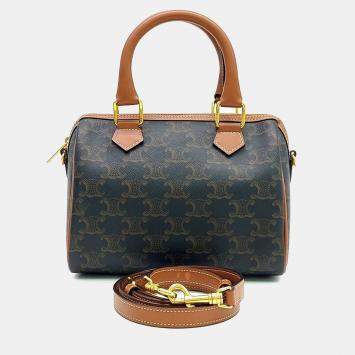 مملوكة مسبقًا Celine Brown Coated Canvas Triumph Boston Bag Small