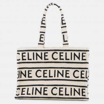 Pre Owned Celine Kabataï­ Tote Bag White/Black Cotton Size Large
