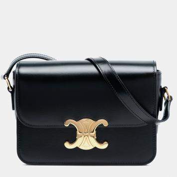 مملوكة مسبقًا حقيبة كروس بودي سيلين ترايومفي جلد عجل لامع للمراهقين أسود