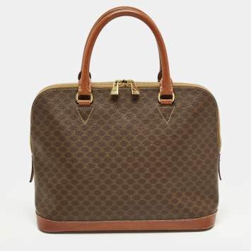 Pre Owned Celine Brown Macadam Print Coated Canvas and Leather Dome Bag