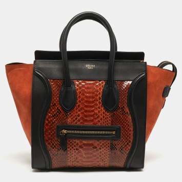 مملوكة مسبقًا Celine Luggage Mini Black/Brown Python and Leather Tote