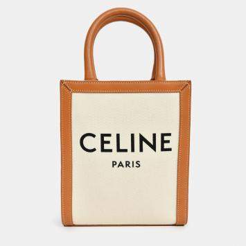 مملوكة مسبقًا حقيبة يد توتس سيلين ميني كاباس قماش بشعار بيج مع حزام