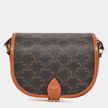 Pre Owned Celine Brown Triomphe Canvas/Leather Medium Folco Crossbody