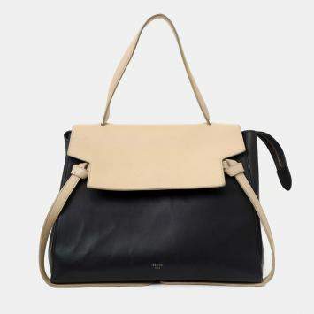 مملوكة مسبقًا حقيبة سيلين حزام شعار جلد أسود/كريمي