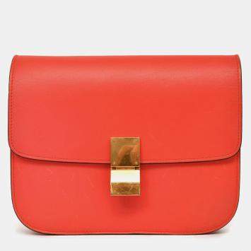Pre Owned Celine 2012 Red Leather Medium Classic Box Crossbody Bag