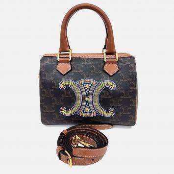 Pre Owned Celine Brown Canvas Triumph Boston Bag Small