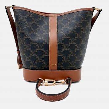Pre Owned Celine Tan Canvas Triumph Bucket Bag Small