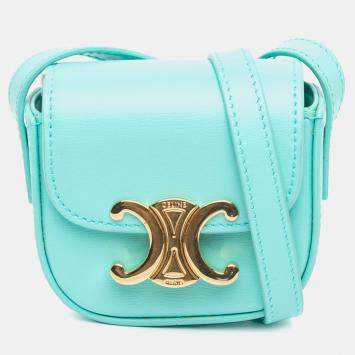 مملوكة مسبقًا Celine Blue Leather Triomphe AirPods Case with Strap