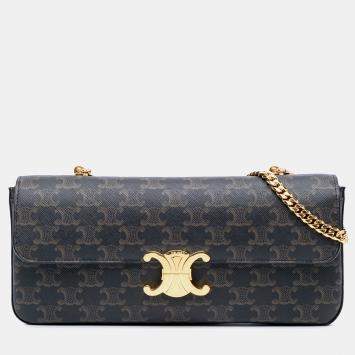 مملوكة مسبقًا Celine Brown Triomphe Coated Canvas Triomphe Chain Shoulder Bag