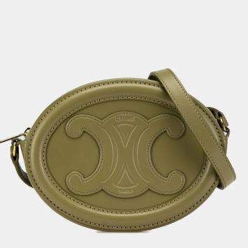 Pre Owned Celine Green Small Calfskin Cuir Triomphe Oval Crossbody