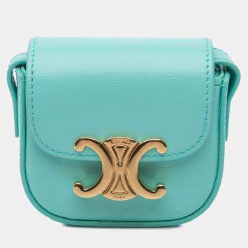 Pre Owned Celine Blue Leather Triomphe AirPods Case with Strap