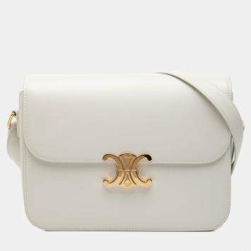 مملوكة مسبقًا Celine White Large Shiny Calfskin Triomphe Crossbody