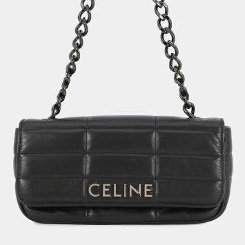 مملوكة مسبقًا Celine Mono Chrome Chain shoulder Bag Black Leather