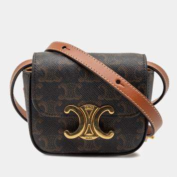 مملوكة مسبقًا Celine Brown Mini Triomphe Coated Canvas Triomphe Crossbody