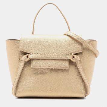 Pre Owned حقيبة حزام سيليين نانو ذهبية من جلد العجل المحبب