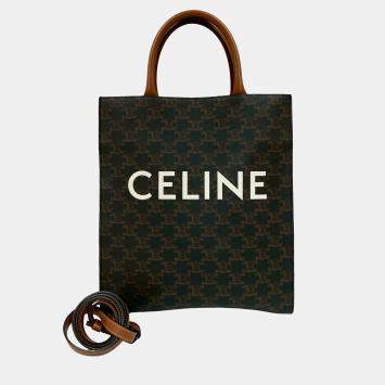 مملوكة مسبقًا Celine Brown Small Triomphe Coated Canvas Vertical Cabas Tote