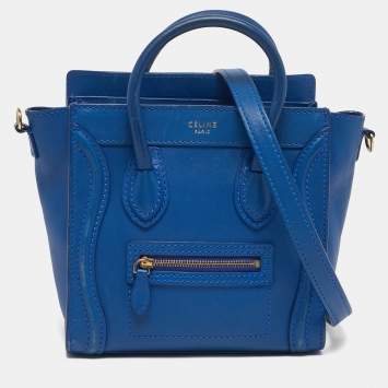 Pre Owned Celine Luggage Nano Blue Leather Tote