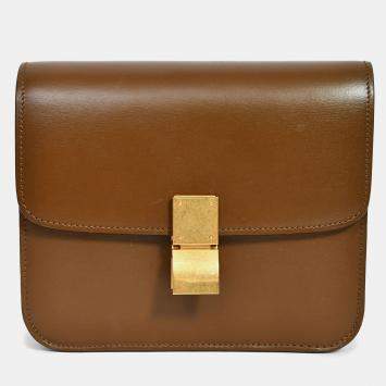 Pre Owned Celine Brown Leather Small Box Crossbody Bag