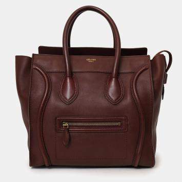 Pre Owned Celine Burgundy Smooth Calfskin Mini Luggage Tote