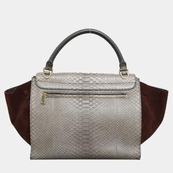 Pre Owned Celine Grey, Burgundy Python Suede Medium Trapeze Bag