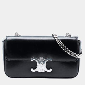 مملوكة مسبقًا Celine Black Shiny Calfskin Triomphe Chain Box Shoulder Bag