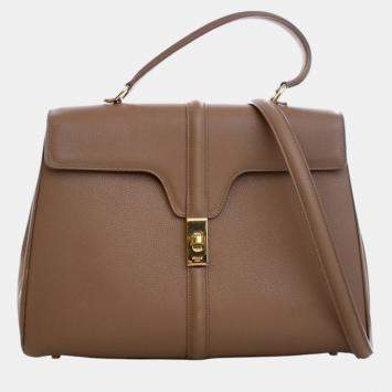 Pre Owned Celine Brown Medium Leather Classique 16 Top Handle Bag
