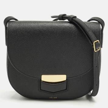 Pre Owned Celine Trotteur Small Black Leather Flap Shoulder Bag