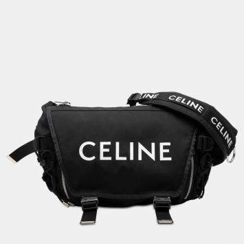 Pre Owned Celine Black Medium Nylon Logo Trekking Messenger Bag