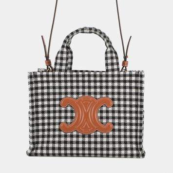 Pre Owned Celine Kabatais 2-Way Bag White/Black Canvas Leather Size Small