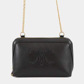 Pre Owned Celine Cuir Triomphe Chain Clutch Black Smooth Calf Leather