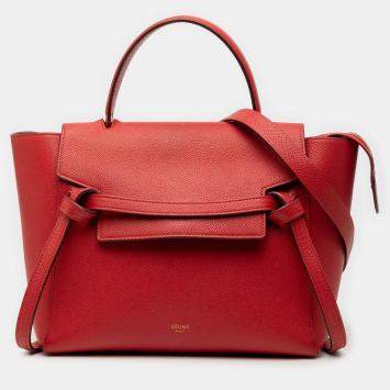 Pre Owned Celine Red Micro Grained Calfskin Belt Bag