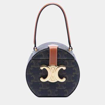 مملوكة مسبقًا حقيبة يد سيلين تريونف دائرية قماش مغلف بني