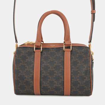 Pre Owned Celine Triomphe 2Way Travel Bag Tan Pvc Leather Size Medium