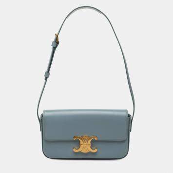 Pre Owned Celine Blue Shiny Calfskin Claude Shoulder Bag