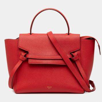 Pre Owned Celine Red Micro Grained Calfskin Belt Bag