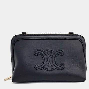 مملوكة مسبقًا Celine Black Leather Triumph Clutch-On-Chain Crossbody Bag