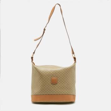 Pre Owned Celine Beige/Tan Macadam Coated Canvas and Leather Shoulder Bag