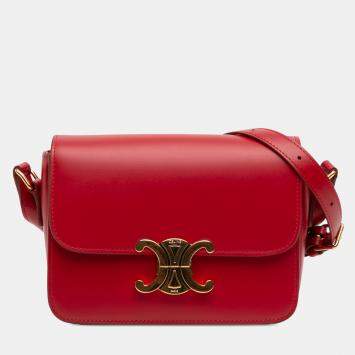 Pre Owned Celine Red Teen Shiny Calfskin Triomphe Crossbody