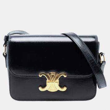 مملوكة مسبقًا Celine Black Teen Shiny Calfskin Triomphe Crossbody