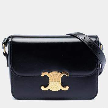 مملوكة مسبقًا Celine Black Teen Shiny Calfskin Triomphe Crossbody