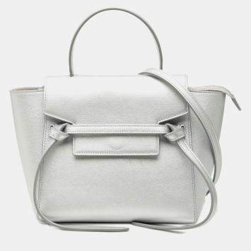 مملوكة مسبقًا حقيبة سيليين حزام جلد عجل فضي ولامع نانو