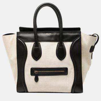 Pre Owned Celine Black Brown Mini Bicolor Canvas and Leather Luggage Tote