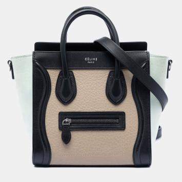 Pre Owned حقيبة أمتعة نانو من سيليين جلدي ثلاثي اللون بيج بني