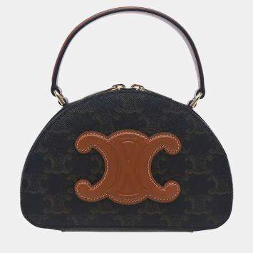 Pre Owned Celine Half Moon Triomphe Canvas Case Mini Tan