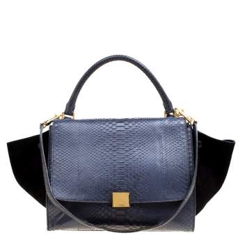 مملوكة مسبقًا Celine Blue/Black Python and Suede Medium Trapeze Bag