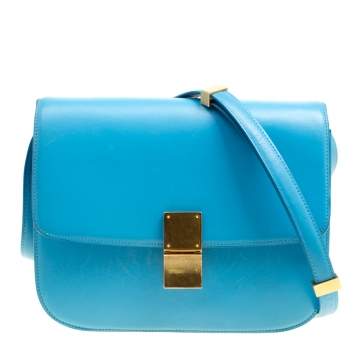Pre Owned Celine Turquoise Leather Medium Classic Box Shoulder Bag
