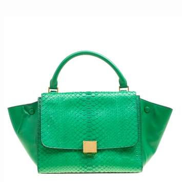مملوكة مسبقًا Celine Green Python and Leather Small Trapeze Bag