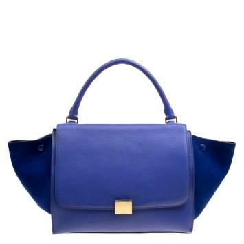 Pre Owned Celine Blue Leather and Suede Medium Trapeze Bag
