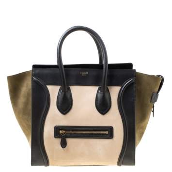 Pre Owned Celine Tri Color Nubuck and Leather Mini Luggage Tote