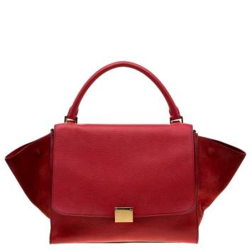 Pre Owned Celine Red Leather and Suede Medium Trapeze Bag